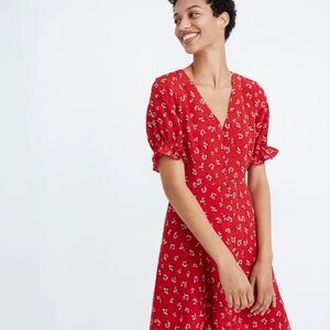 Madewell, Red Silk Button Front Dress // 14